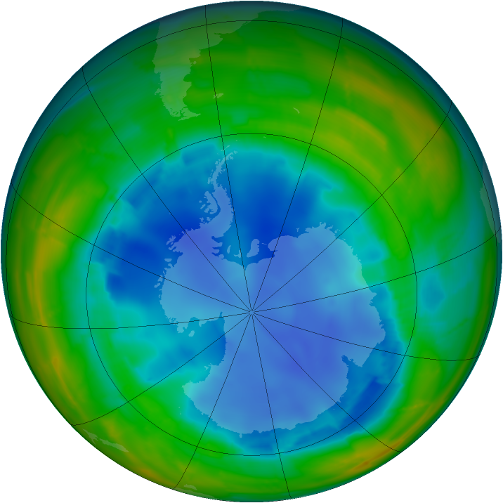 Antarctic ozone map for 09 August 2009